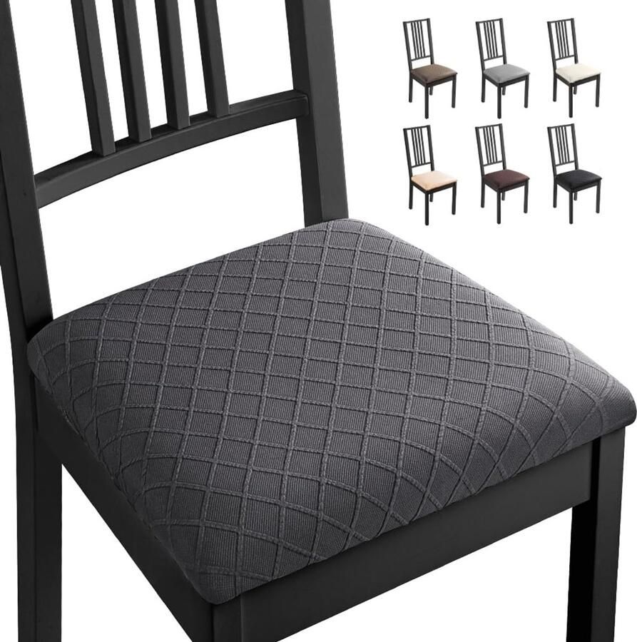 Ibenzoa Stijlvolle Stretchbare Jacquard Stoelhoezen voor Eetkamerstoelen Set van 4 Donkergrijs
