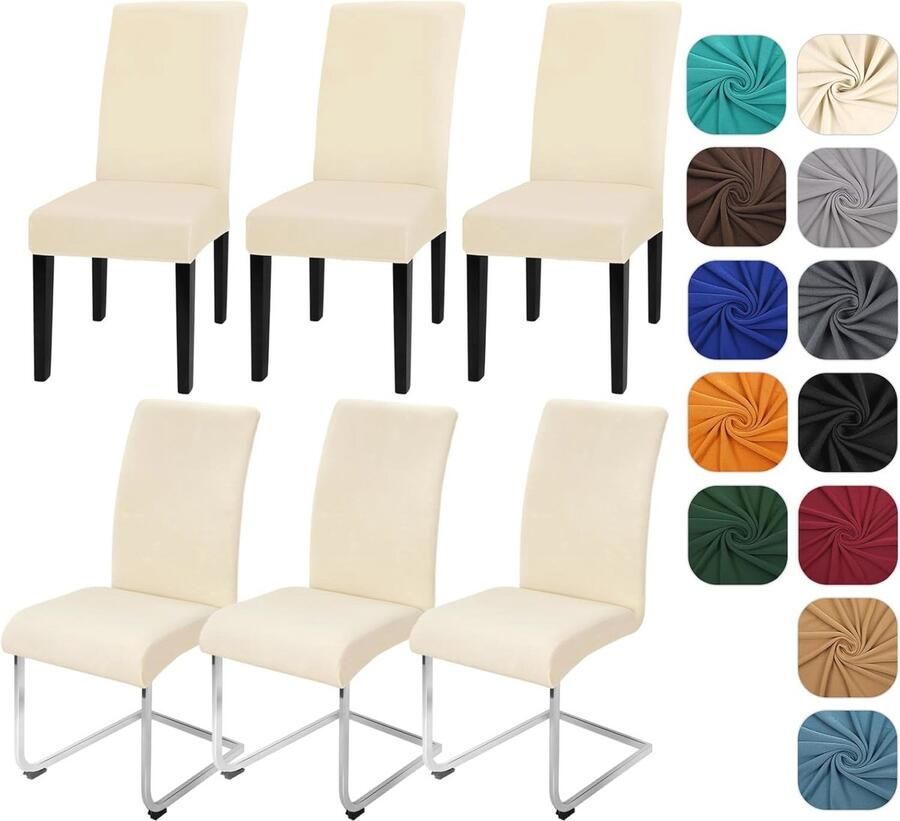 Elastische Stoelhoezen Set van 6 voor Schommelfstoelen Wasbare en Afneembare Bescherming voor Keuken Restaurant en Bruiloft Beige