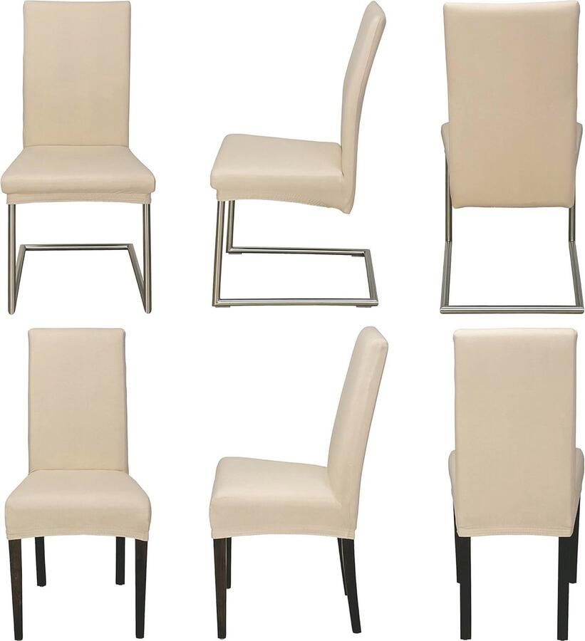 Elastische Stoelhoezen Set van 6 voor Schommelstoelen Öko-Tex Geleverd in Beige