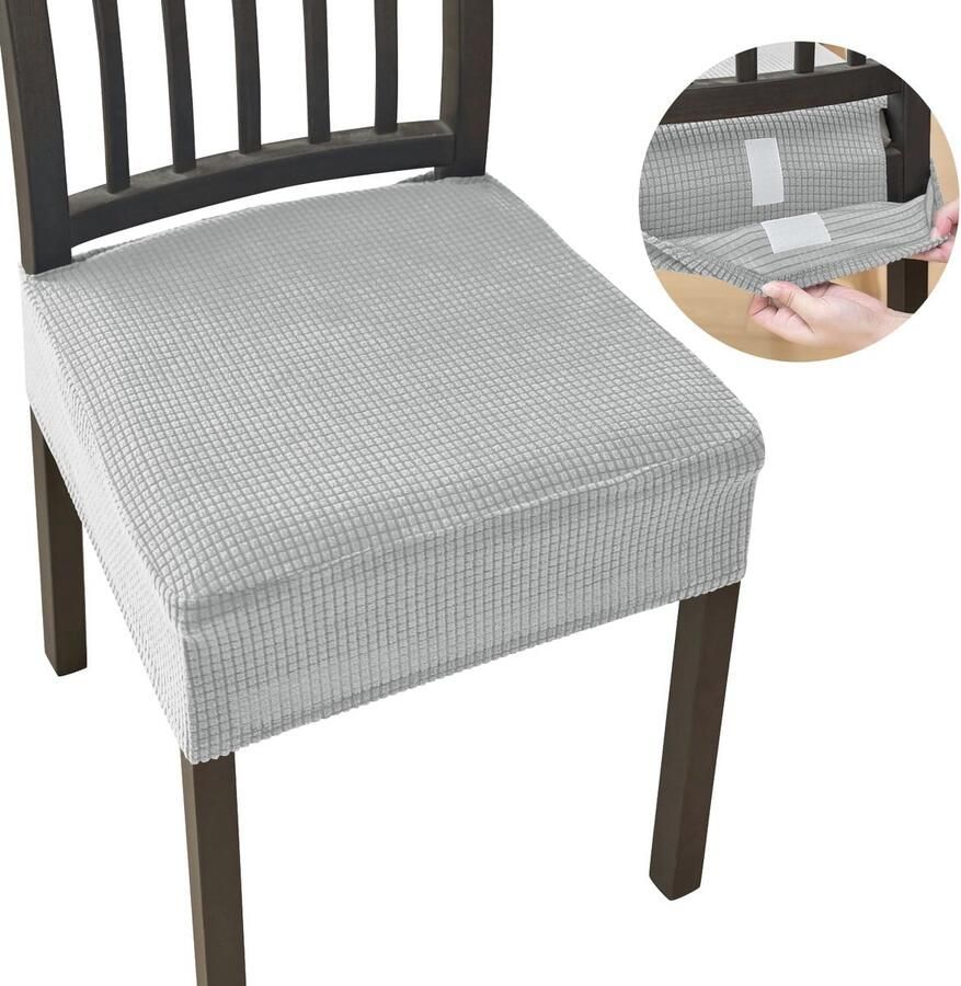 Elastische Stoelhoezen Set van 6 Wasbare Jacquard Voor Eetkamerstoelen Hotel & Banket (Lichtgrijs)