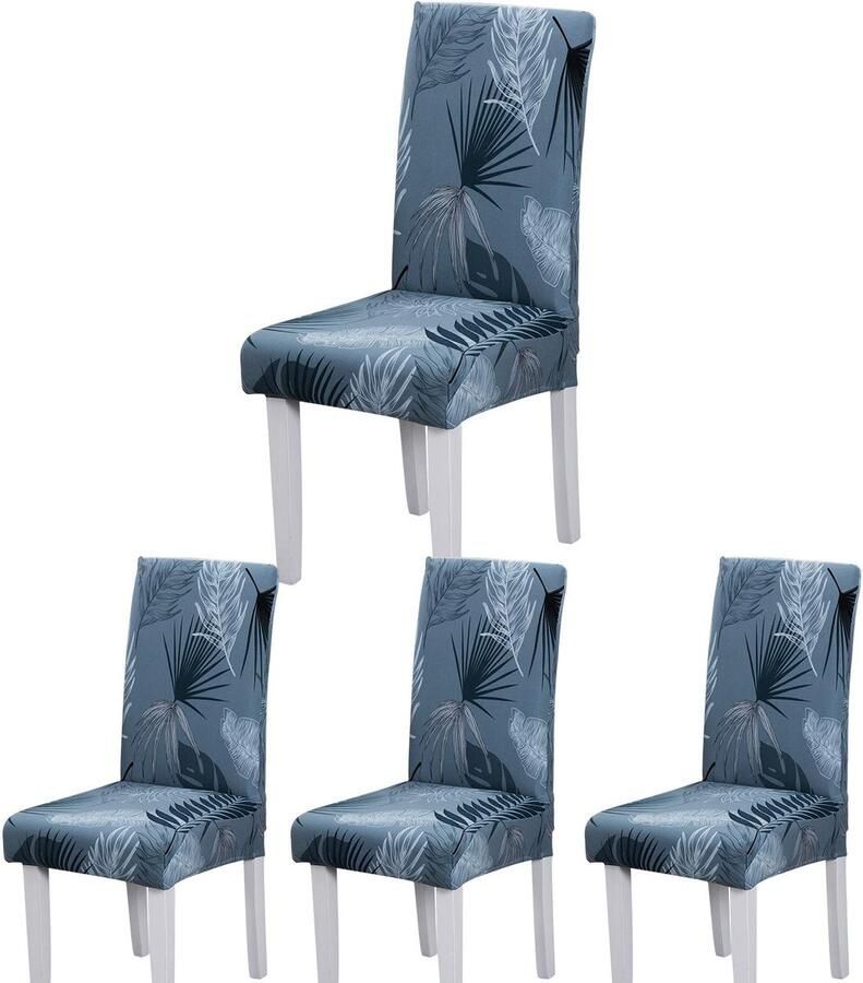 Ibenzoa Stoelhoezen Set van 4 Stretch Moderne Eetkamerhoes Blauw-Zomerblad