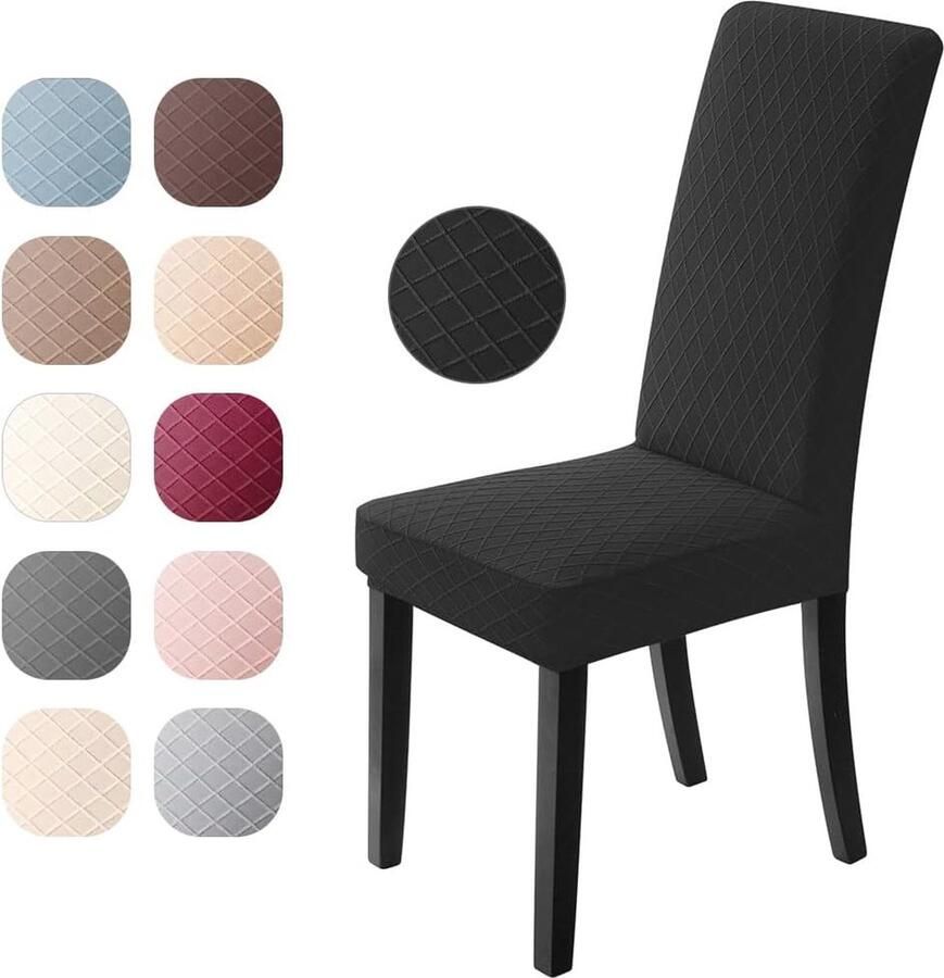 Elastische Stoelhoezen voor Eetkamer Moderne Beschermer en Kussenovertrekken 6 Stuks Zwart