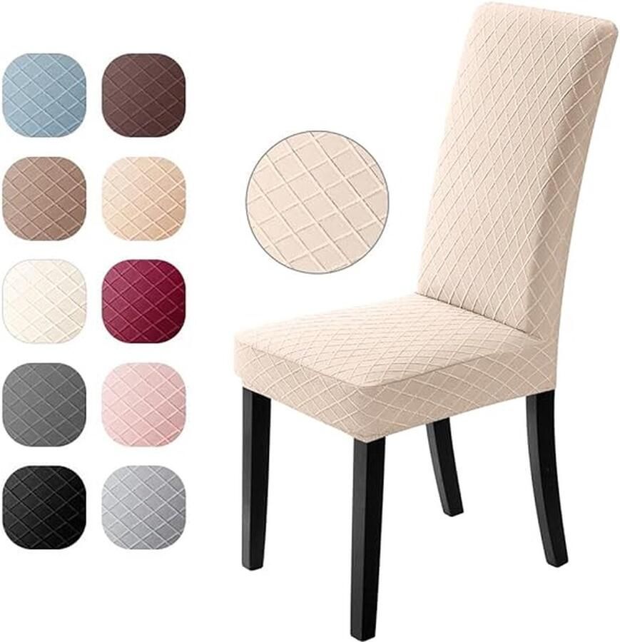 Elastische Stoelhoezen voor Eetkamer Moderne Kussenovertrekken Wasbare Stoelbeschermers (6 Stuks Beige)