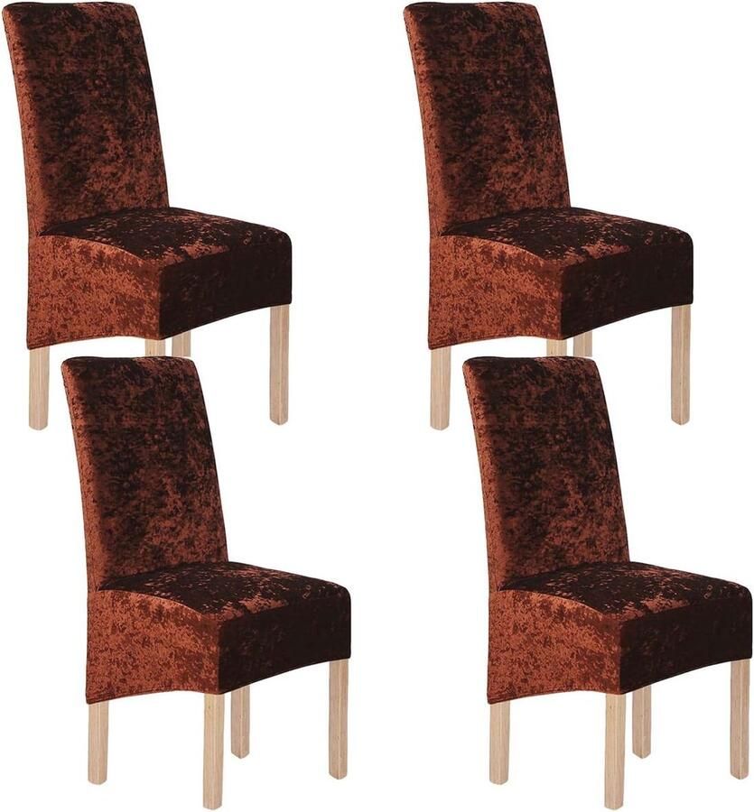 Elastische Stoelhoezen voor Eetkamerstoelen Geplet Fluweel 2 4 6 Stuks in Bruin (Coffee)