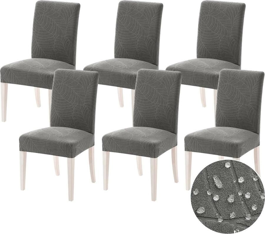 Elastische Stoelhoezen voor Eetkamerstoelen Wasbaar en Universeel 6 Stuks Donkergrijs
