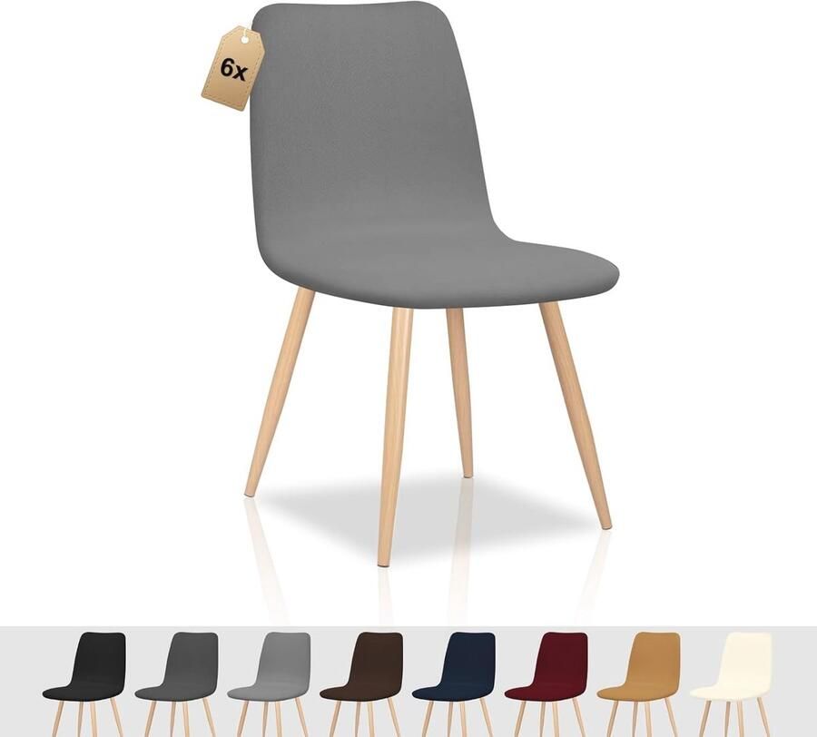 Elastische stoelhoezen voor ronde rugleuning 6 stuks universele bureaustoelhoes grijs