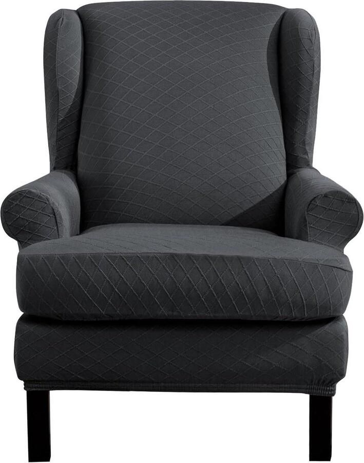 Elastische stoelovertrek stoelhoes voor fauteuil 1 stuk donkergrijs stretchmateriaal