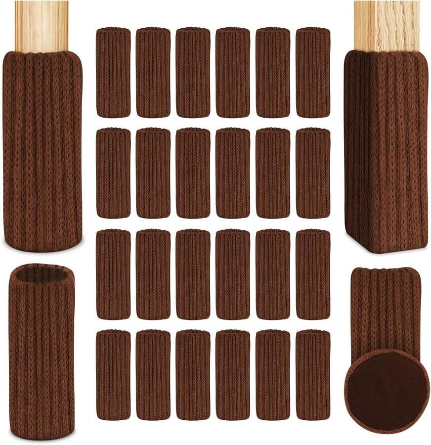 Elastische stoelsokken gebreid vilten stoelpootdoppen dikke onderkant antislip pads voor meubels set van 24 koffiekleur