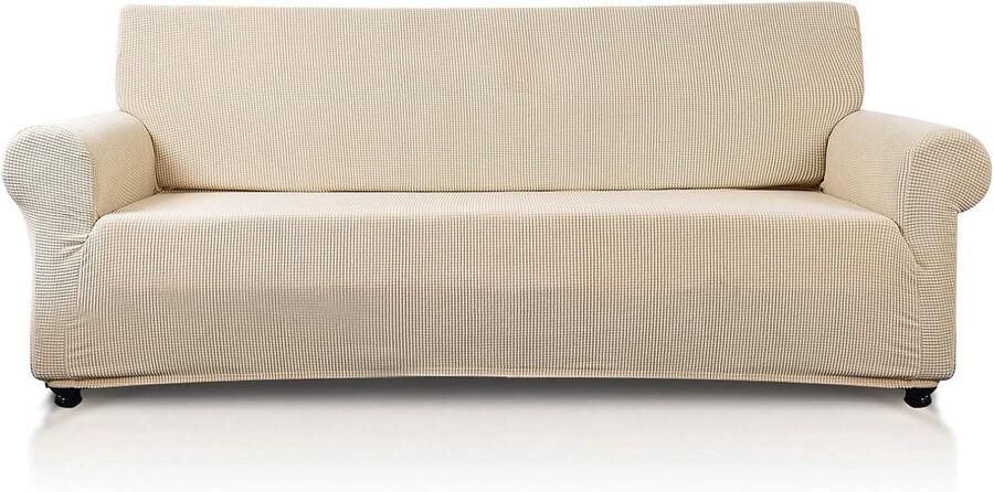 Elastische Stretch Bankhoes voor 3-zitsbank Beige Dikke en Zachte Meubelbeschermer