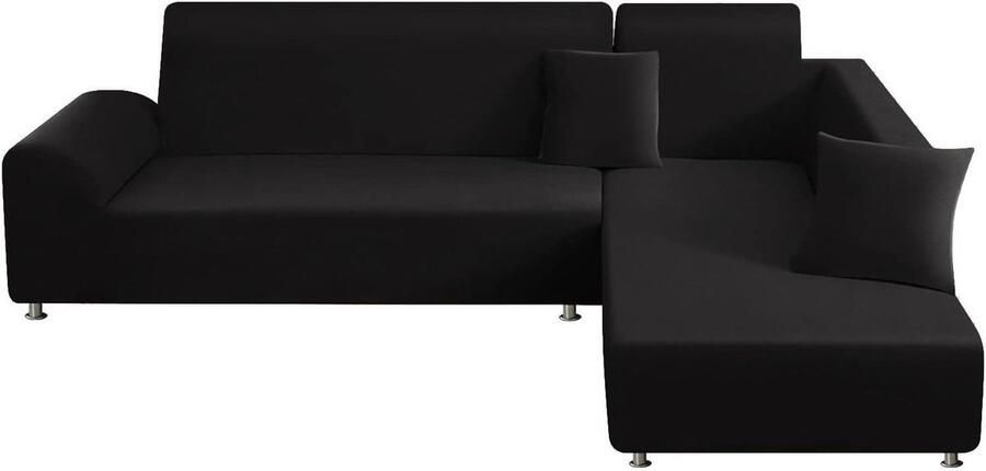 Elastische stretch bankhoezen set van 2 3-zits bankovertrek voor L-vormige sofa zwart met kussensloop