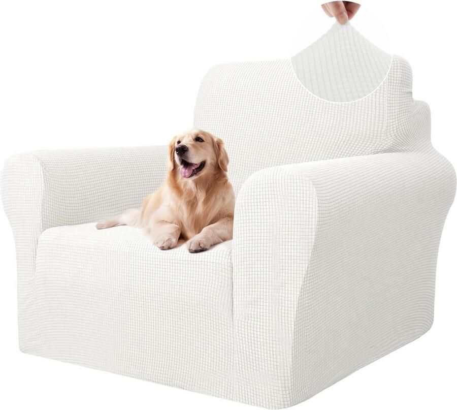 Stretch Bankhoes 1 Zit Elastische Bankhoezen Voor Woonkamer Universele Rekbare Armsteun Sofahoes Krasbestendig Meubelhoes Voor Bank Wit