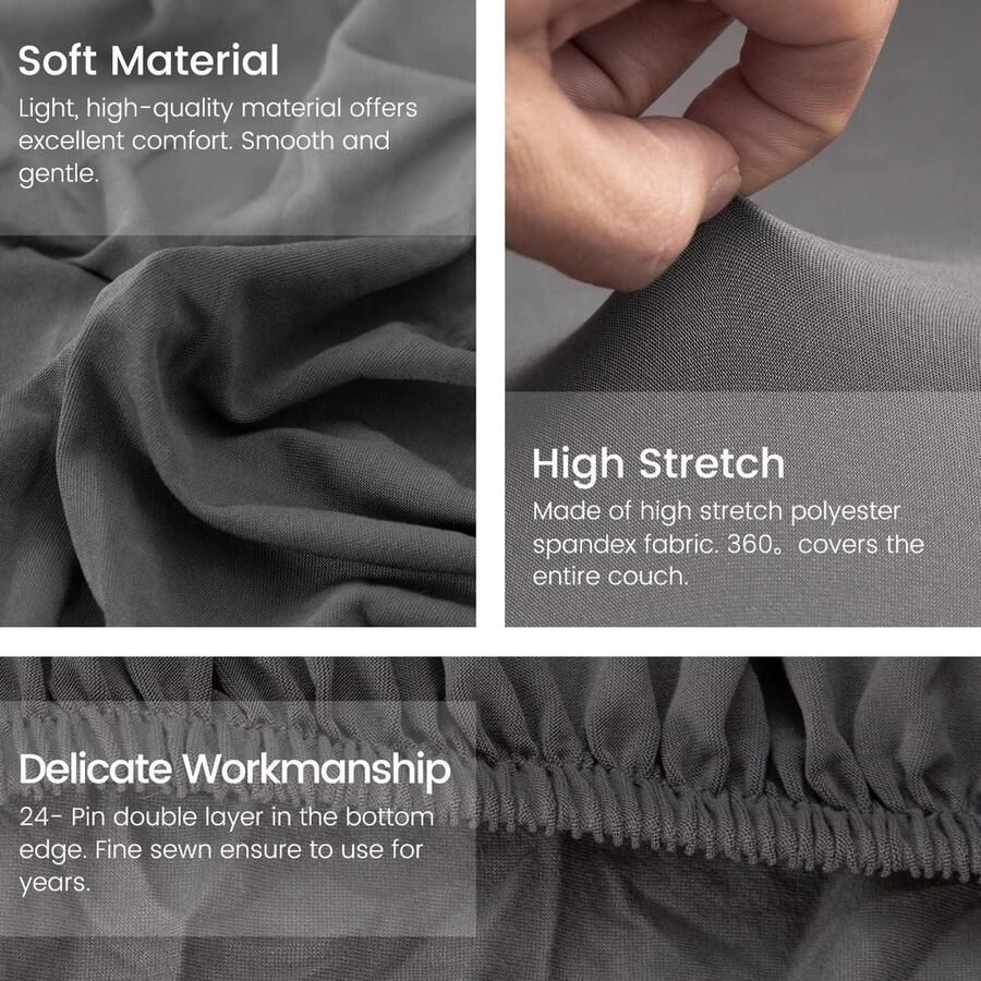 Elastische stretch bankovertrek 2-delige set 3-zits voor L-vorm sofa incl. 2 kussenslopen grijs Universeel Maatwerk. hoekbank overtrek