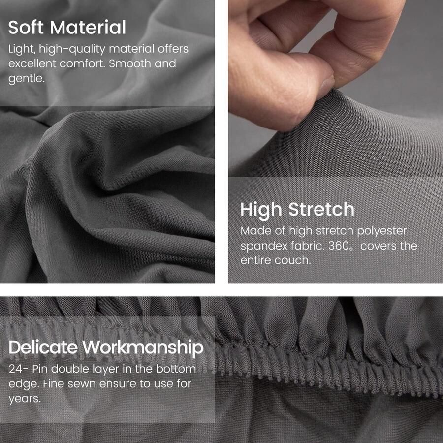 Elastische stretch bankovertrek Creatief comfort 2-delige set Grijs 3-zits