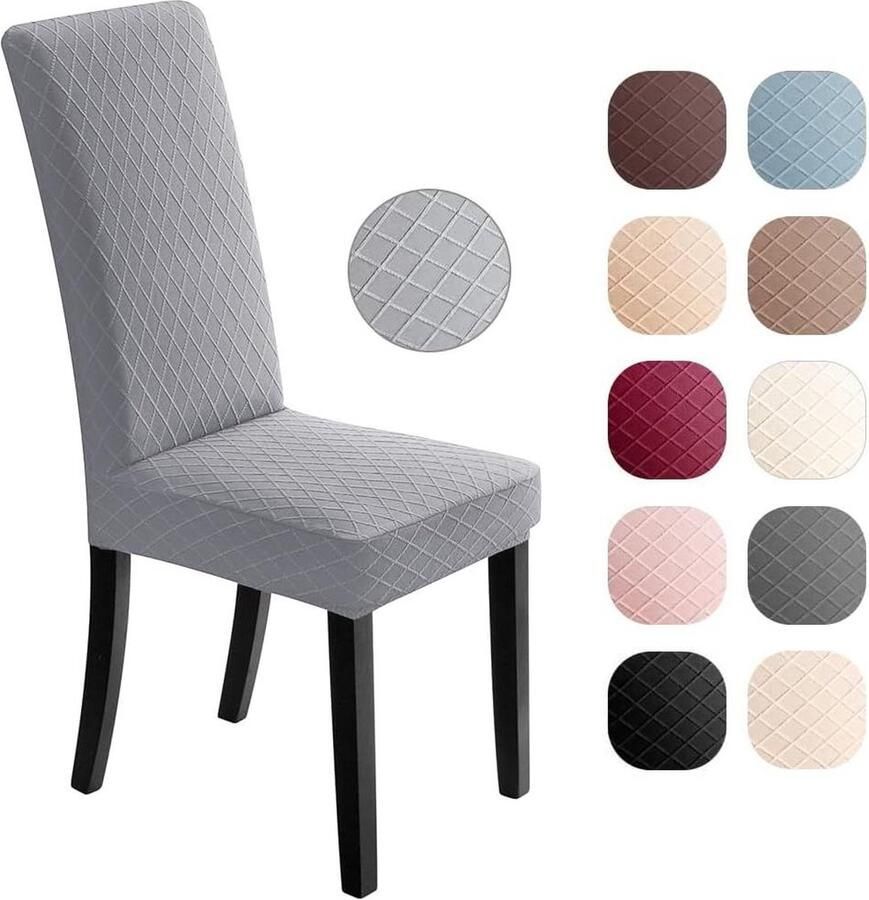 Elastische Stretch Moderne Jacquard Stoelhoezen Verwijderbare Wasbare Stoel Kussenovertrekken Meubelbeschermers voor Eetkamer Hotel Set van 6 Lichtgrijze Eetstoelhoezen Stoelhoezen