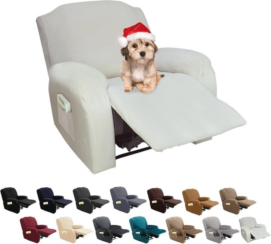 Elastische Stretchhoes voor Relaxstoel 4-delige Set met Zakken Wasbare Stoelbeschermer