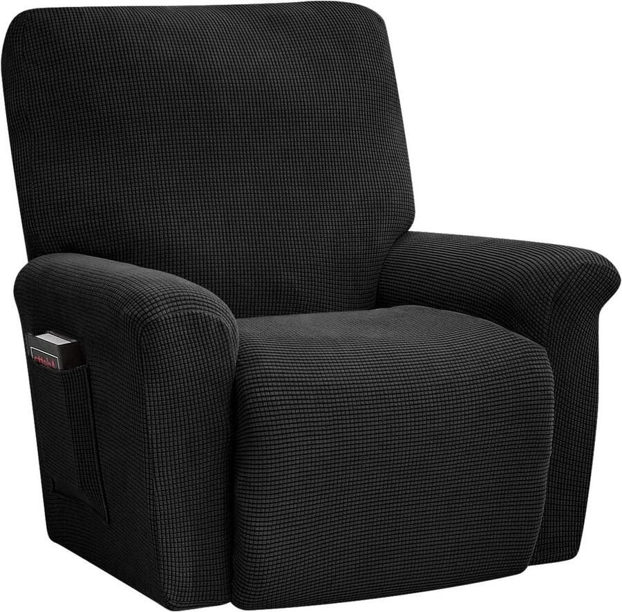 Elastische Stretchhoes voor relaxstoel in zwart 4-delige fauteuilhoes televisiestoel hoes ligstoelhoes