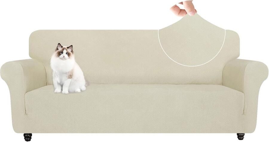 Elastische Universele Bankhoes voor 3-Zits Banken Krasbestendig en Antislip Beige