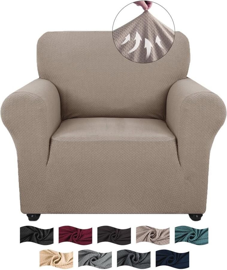 Elastische Universele Stretch Bankhoes 1 Zit Krasbestendige Sofahoes Met Armleuningen Voor Huisdieren Antislip Khaki