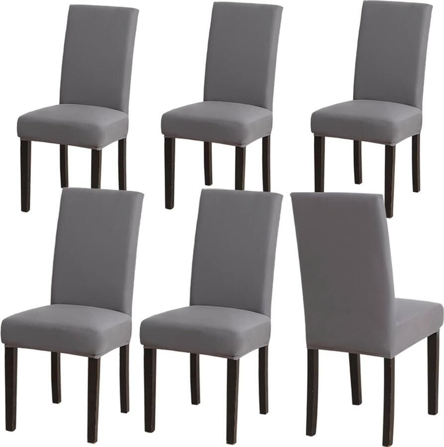 Elastische wasbare eetkamerstoelhoezen Grijs 6 stuks Stretch stof voor perfecte pasvorm