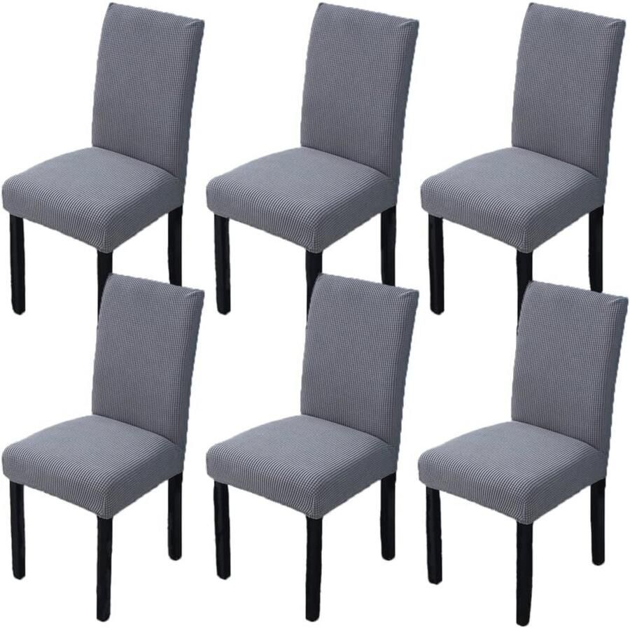 Elastische Wasbare Stoelhoes met Rugleuning 6 Stuks Universeel en Modern voor Woonkamer Eetkamer Keuken en Hotel (Grijs)