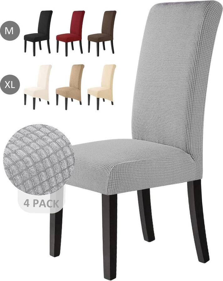 Elastische Wasbare Stoelhoezen voor Eetkamerstoelen 4 Stuks Zilvergrijs