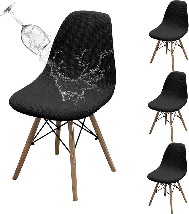 Elastische Waterdichte Stoelhoezen voor Eetkamer 4 Stuks Scandinavisch Design Voor Kantoor en Thuis Zwart