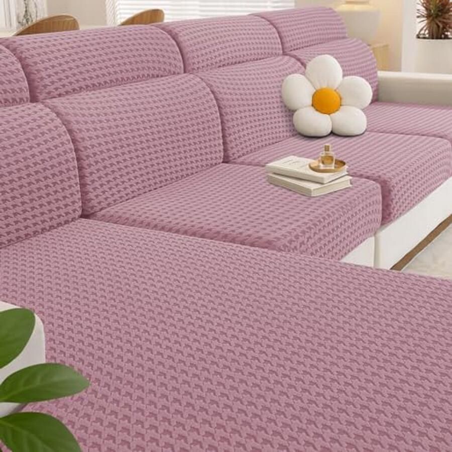 Elastische Zitkussenhoezen voor Banken Universele en Anti-Slip Jacquard Sofa Kussenhoezen Roze