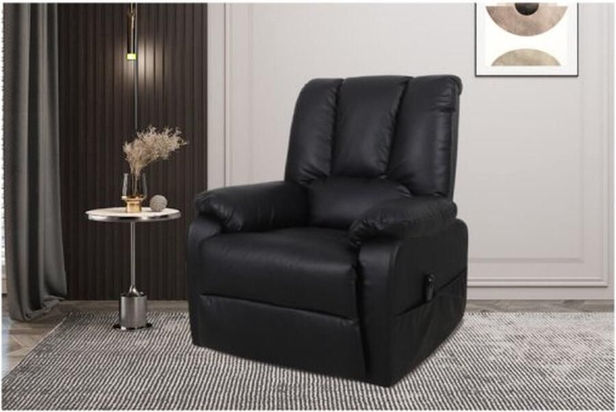 ZAZA Home Electrische Relax Fauteuil 'Osaka' PU Zwart Poten metaal en bekleding PU Max.110 kg met lift