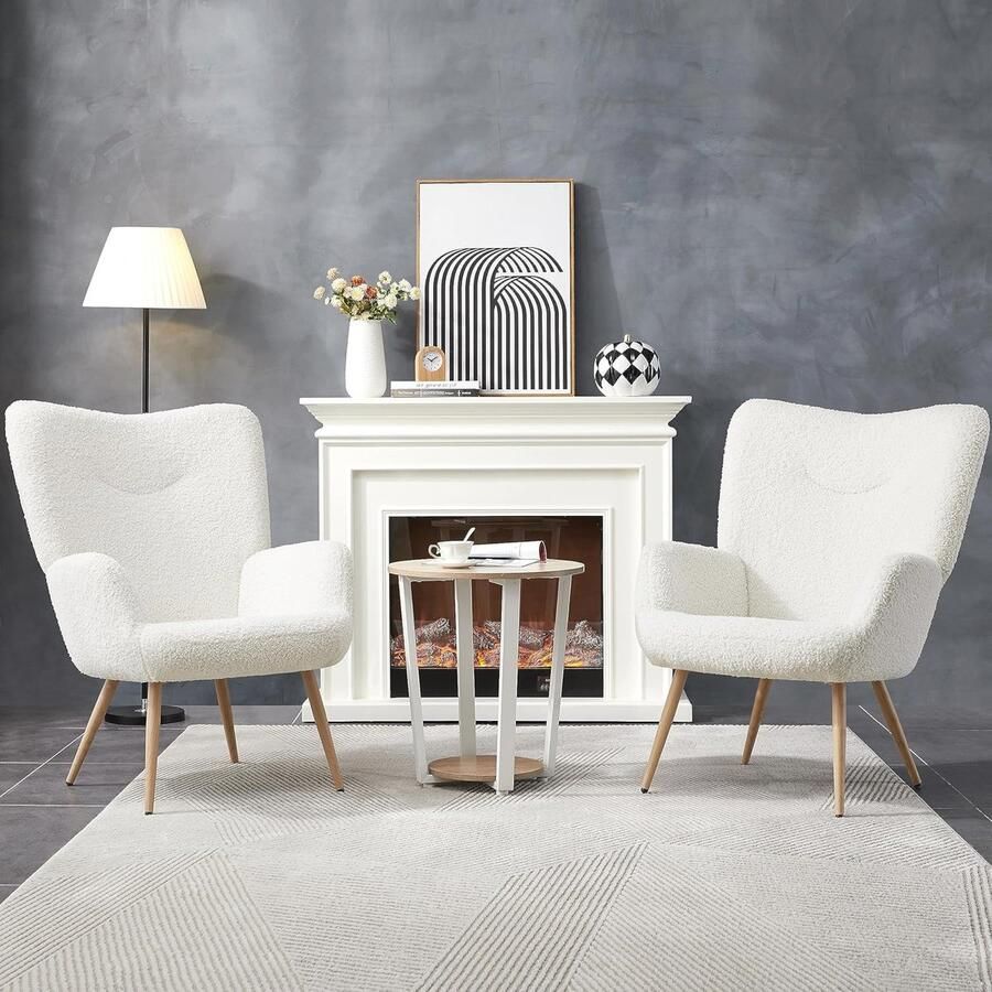 Comfortabele Relaxstoel voor Woonkamer en Make-uptafel Beklede Oorststoel in Teddy-stof