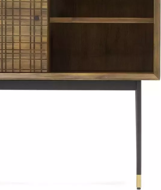 Elegant Dressoir Hoge Kast 85x40x130cm Massief Acacia Zwart & Goud Stijlvol Maze Ontwerp