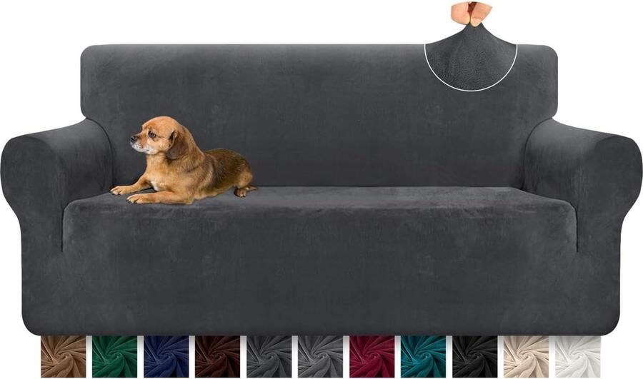 Elegant fluweel en pluche bankhoes meubelbescherming 1 stuk grijs geschikt voor 3-zits