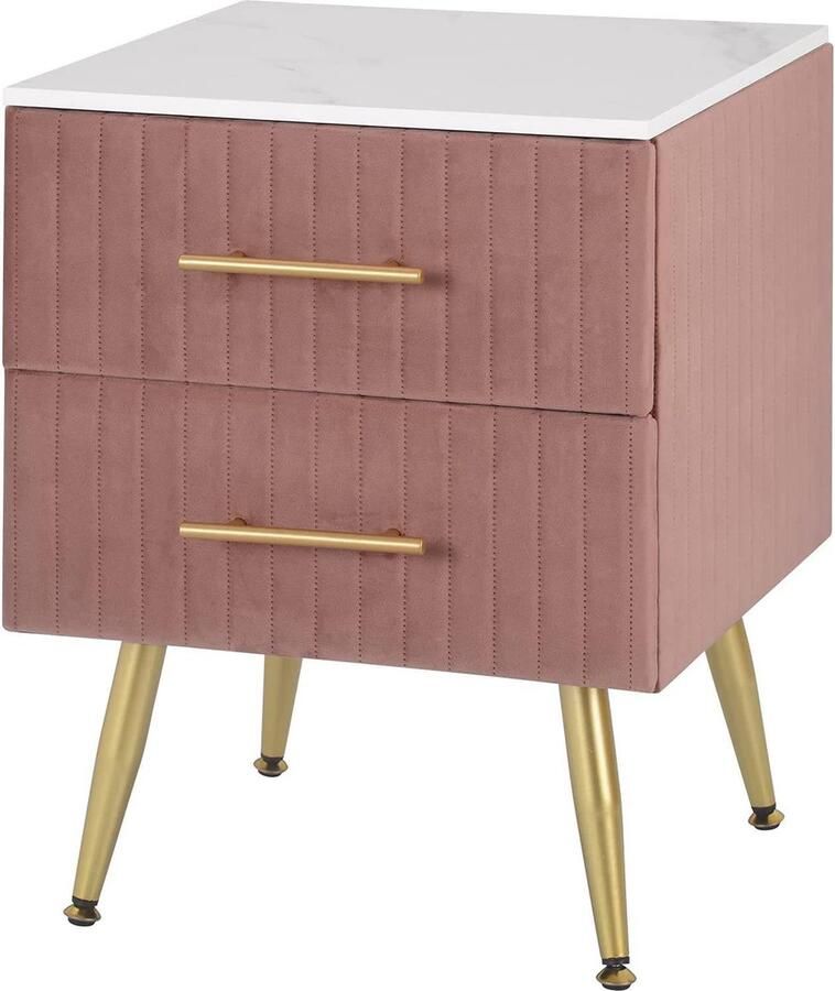 Rootz Living Rootz Elegant Fluwelen Nachtkastje met Marmeren Blad Opberglades Duurzaam en Stijlvol Ruime organisatie Eenvoudig onderhoud 41 cm x 52 5 cm x 40 cm