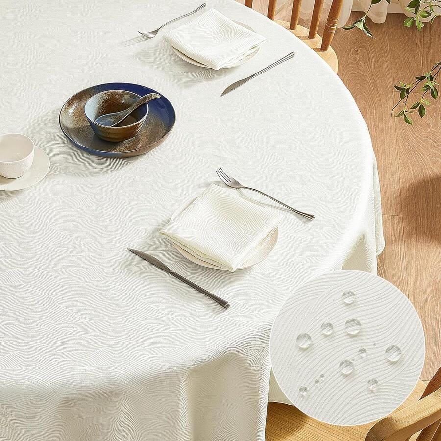 Beige Rond Tafelkleed Vuilafstotend en Waterdicht 120 cm