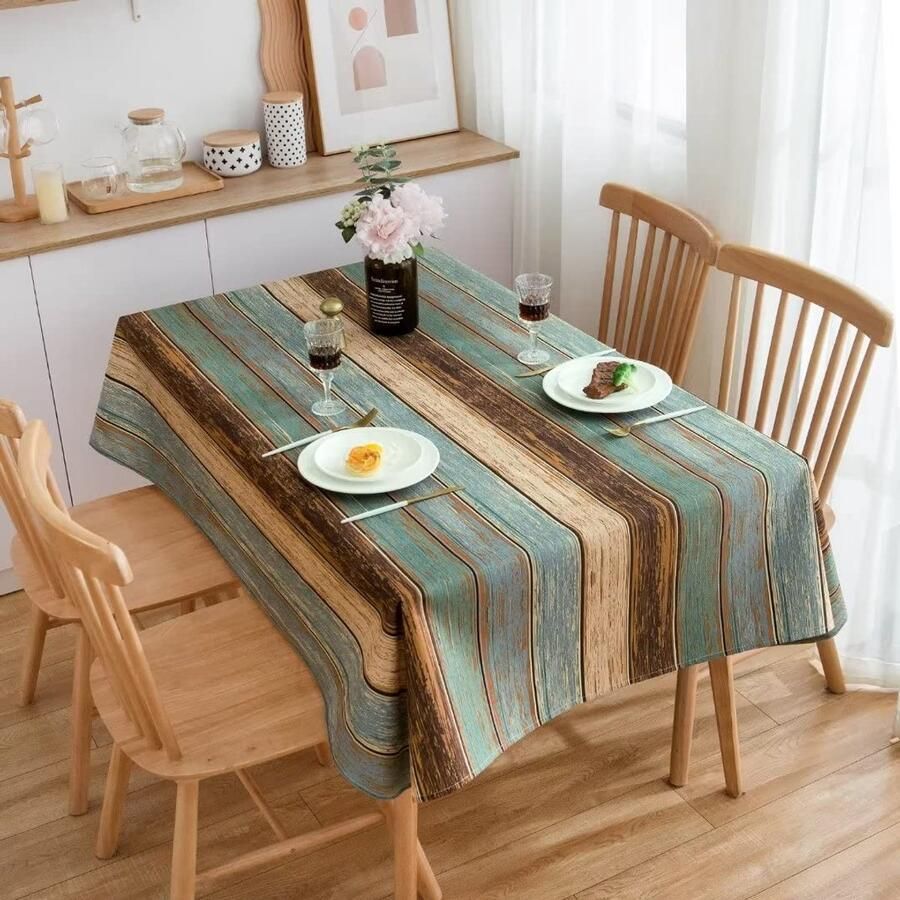 Elegant tafelkleed vintage houten patroon 1 stuk katoen en linnen 140 x 180 cm