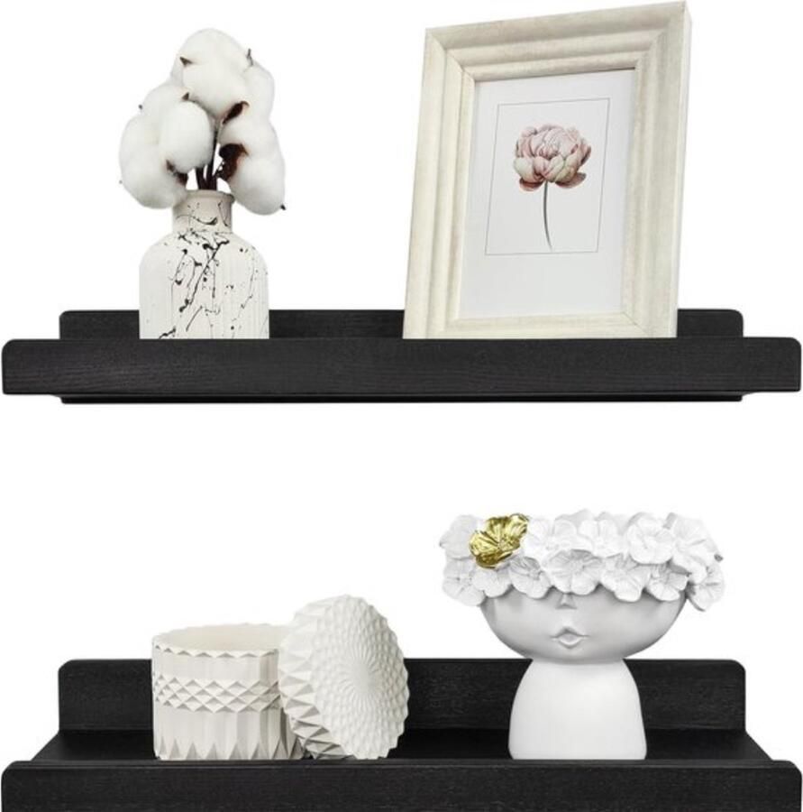 Elegant Zwarte Houten Wandplanken Set van 2 voor Elke Kamer