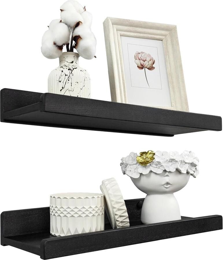 Elegant Zwarte Houten Wandplanken Set van 2 voor Elke Kamer