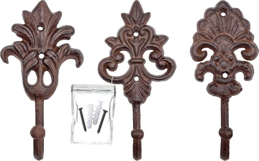 Kilkuran Elegante 3-delige Set Decoratieve Gietijzeren Wandhaken voor Kleding en Meer