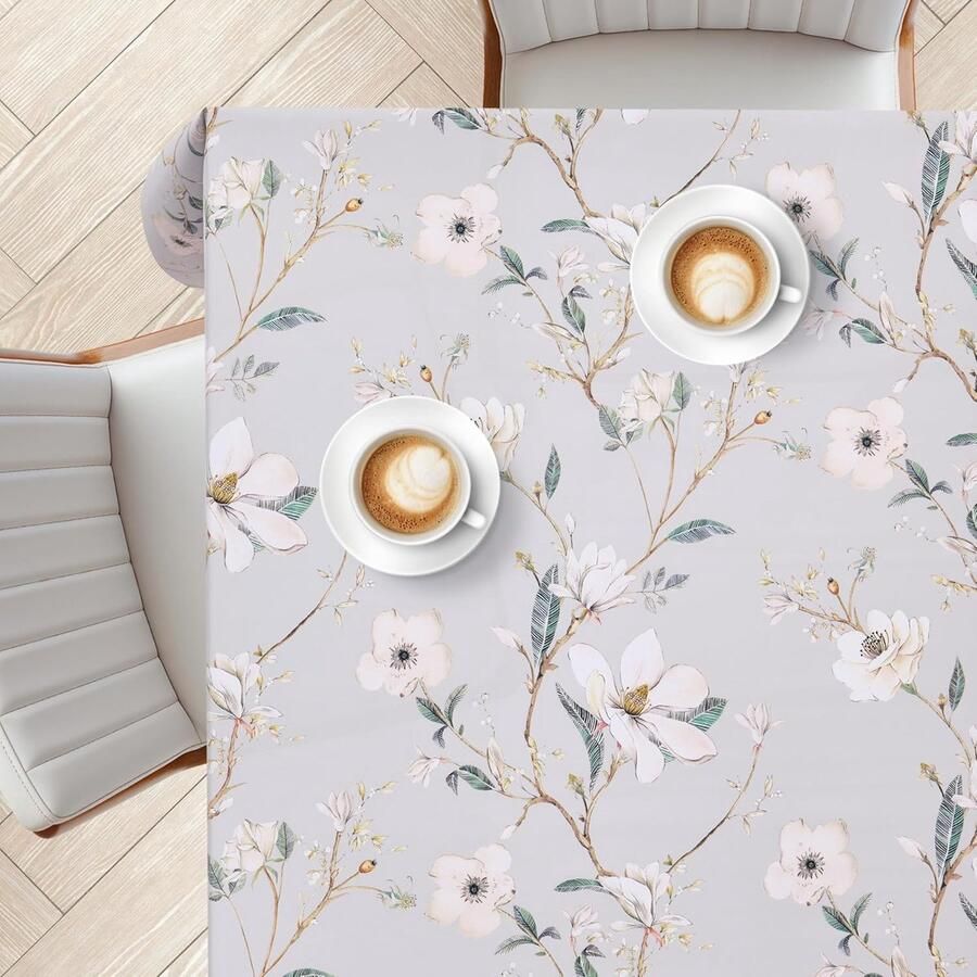 Elegante Botanische Tafelkleed Waterdicht 1 stuk Lichtgrijs PVC 140 x 140 cm