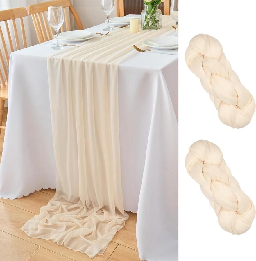 Elegante Chiffon Tafelloper Decoratief en Veelzijdig Set van 2 77 x 300 cm