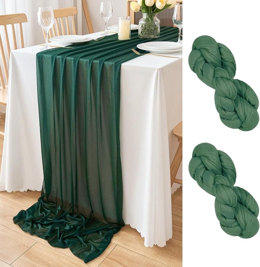 Elegante chiffon tafelloper veelzijdig en zacht set van 2 77 x 300 cm