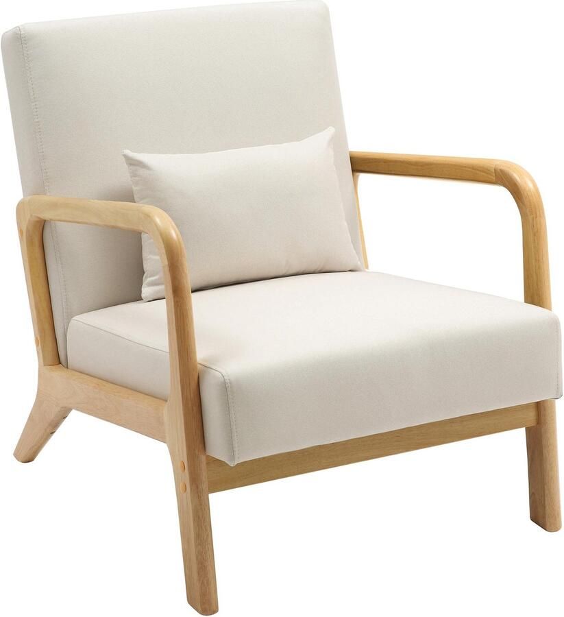 Merkloos Moderne fauteuil in crème met massief houten
