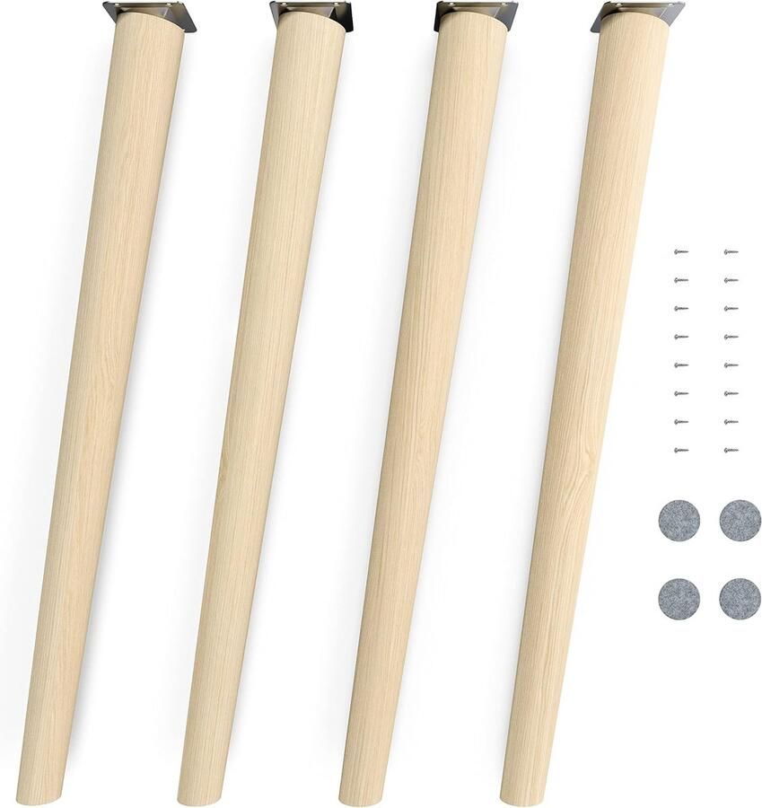 Luvetrex Elegante Conische Houten Tafelpoten van Beukenhout Natuurlijk Onbehandeld 71 cm Hoog