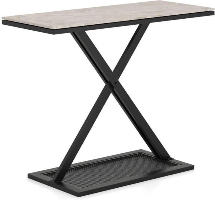 Elegante consoletafel met imitatiemarmer Haltafel met metalen frame en verstelbare poten