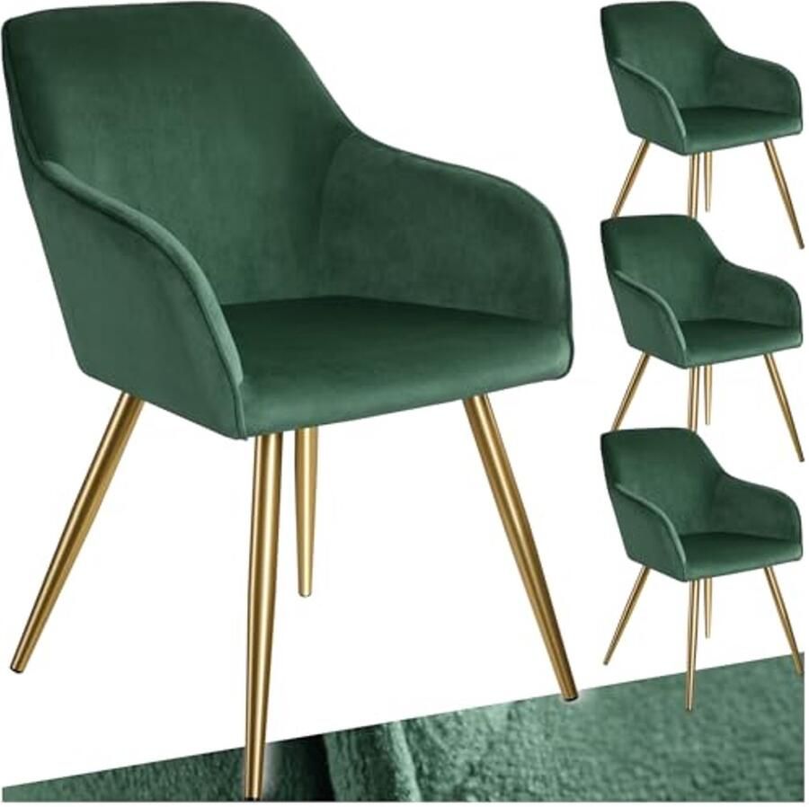 Elegante Eetkamerstoelen Set van 4 in Donkergroen met Gouden Poten Ergonomisch en Comfortabel