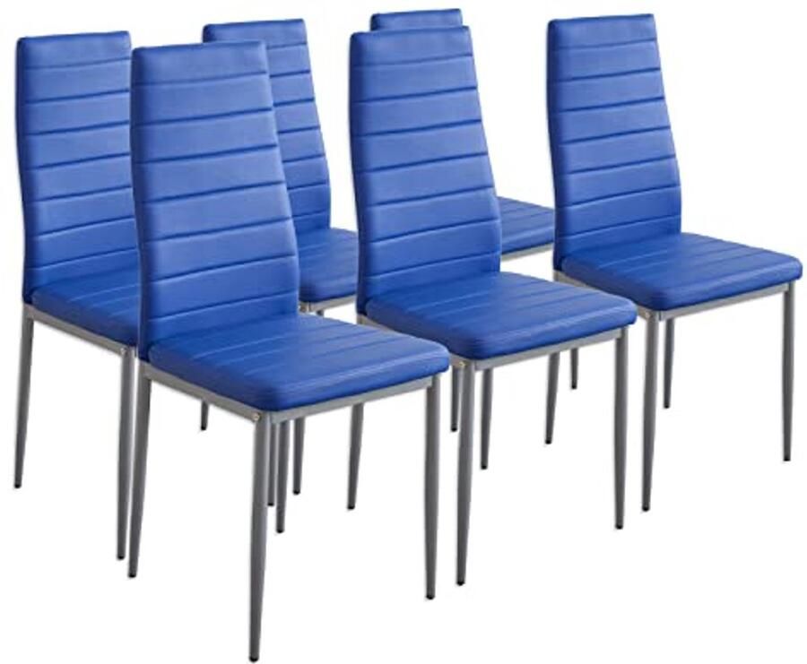 Elegante Eetkamerstoelen Set van 6 Blauw Comfortabele Kunstleren Stoelen voor Eetkamer en Keuken