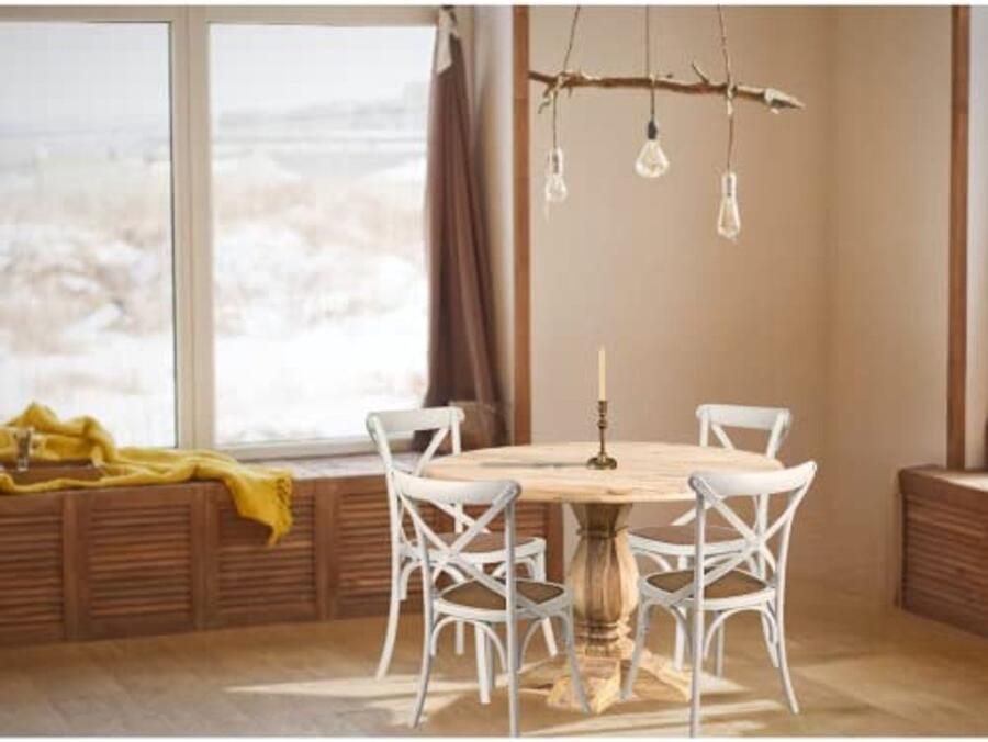 Elegante Eetkamerstoelen van Massief Hout en Rieten Zitting Duurzame Keuken- en Woonkamerstoelen