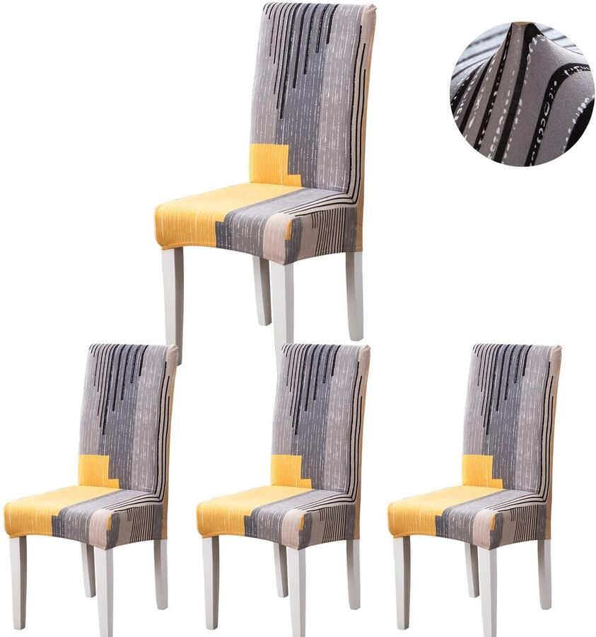 Ibenzoa Stoelhoezen Set van 4 Stretch Overtrekken Grijs & Oranje Voor Eetkamer & Feest