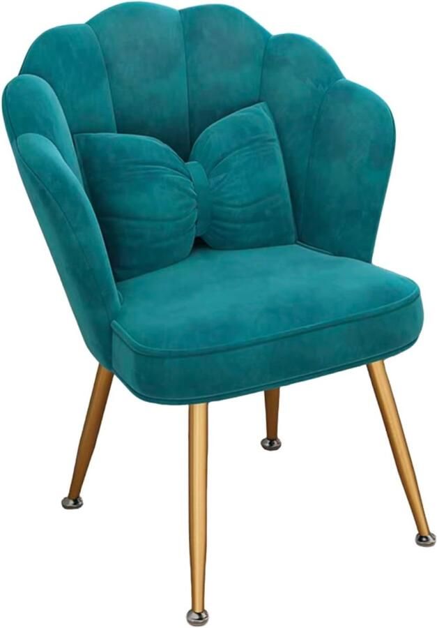 Elegante fluwelen accentstoel voor woonkamer en slaapkamer verstelbare kaptafelstoel met schelpvormige rugleuning en gouden poten