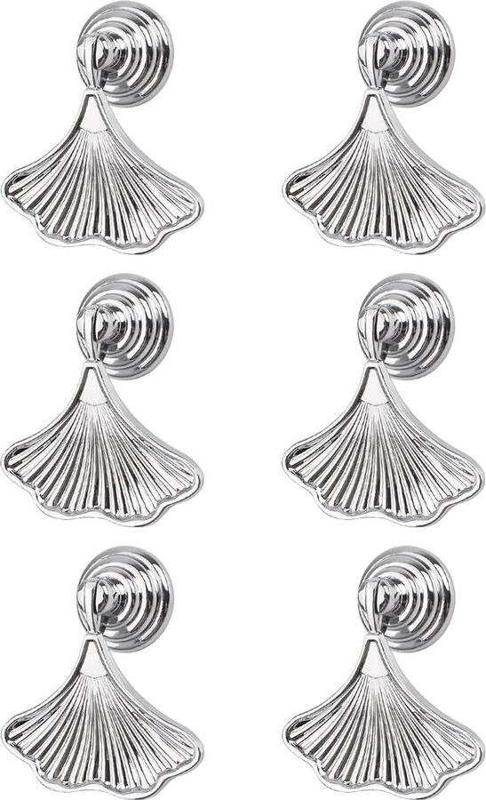 Luvetrex Elegante Ginkgo Bladvormige Knop Handgrepen voor Kasten en Meubels Set van 6 Stuks Zilverkleurig