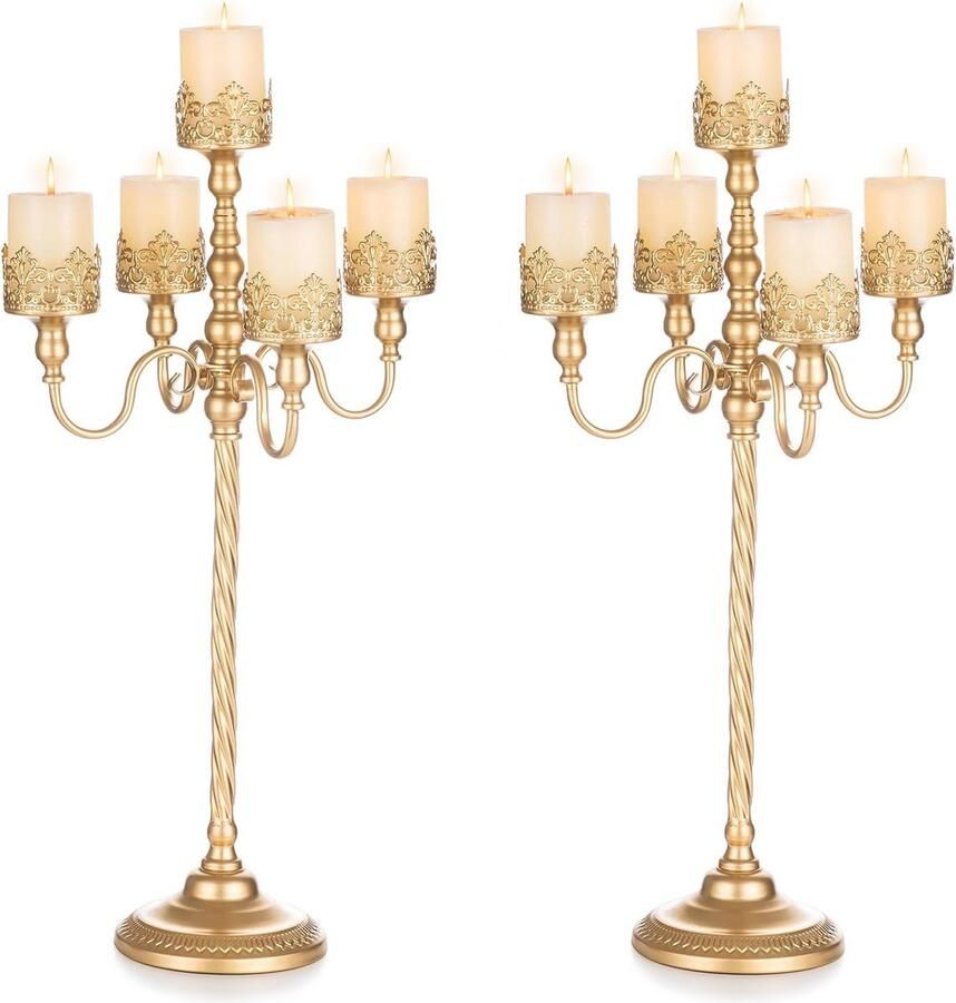 Elegante Gouden Kandelaar met 5 Armen Hoogte 78cm voor Eettafel en Woonkamer Decoratie